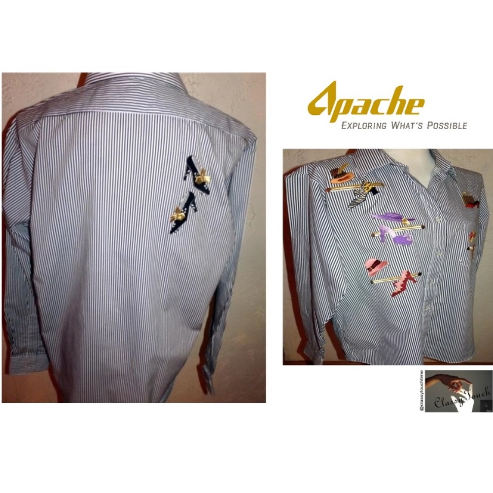 Apache NWOT Black White Stripe  Shirt
